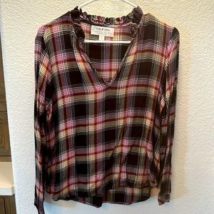 Cloth and stone from Anthropologie ruffle neck plaid flannel top